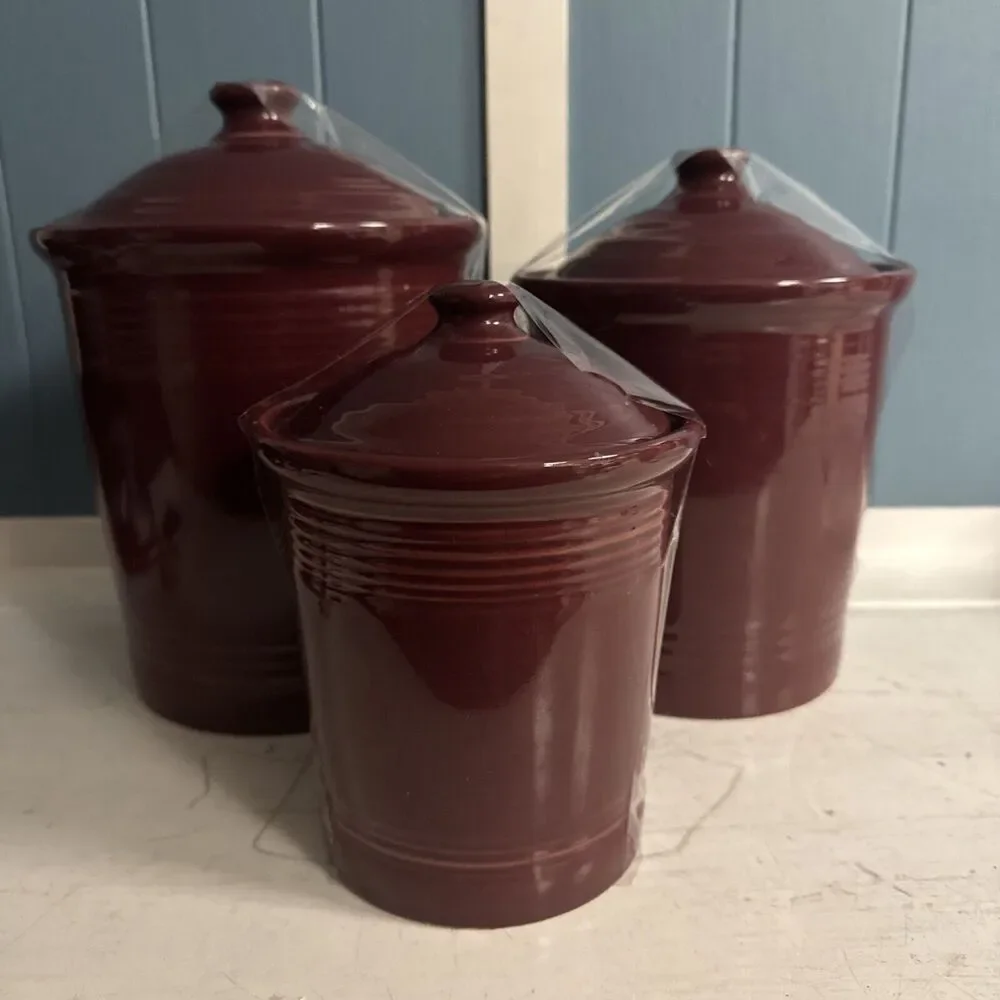 Set Of 3 Fiesta‎ Ware Canister Cinnabar Retired EUC Ceramic Burgundy Fiesta Ware